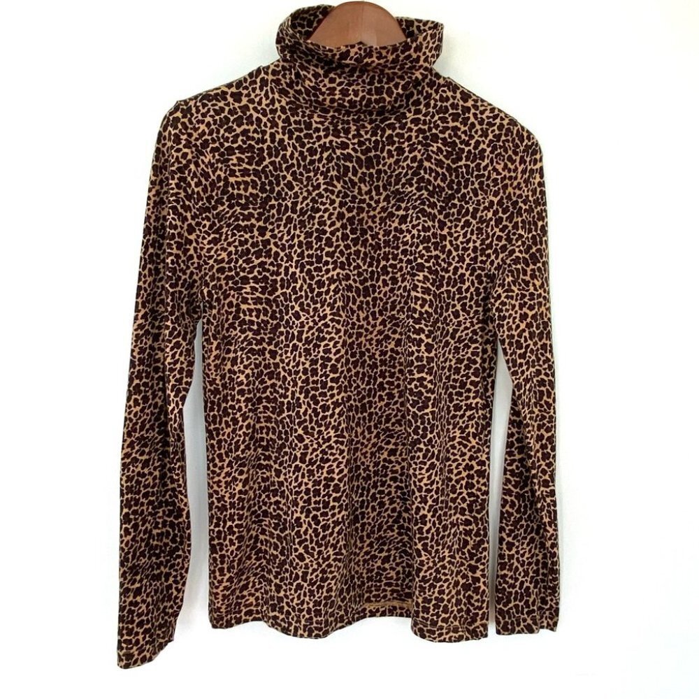 J. Crew turtleneck  sweater in jersey knit, animal print